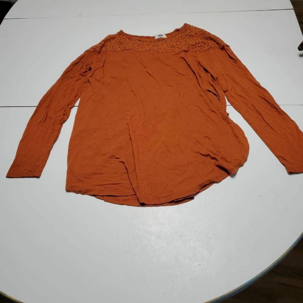 Old Navy Womens Blouse Orange Scoop Neck Long Sleeve Lace Pullover Top L